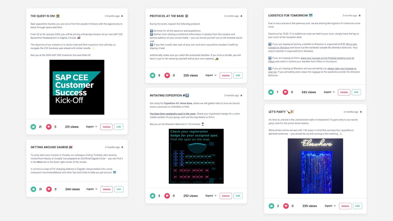 examples of posts on the eventee application